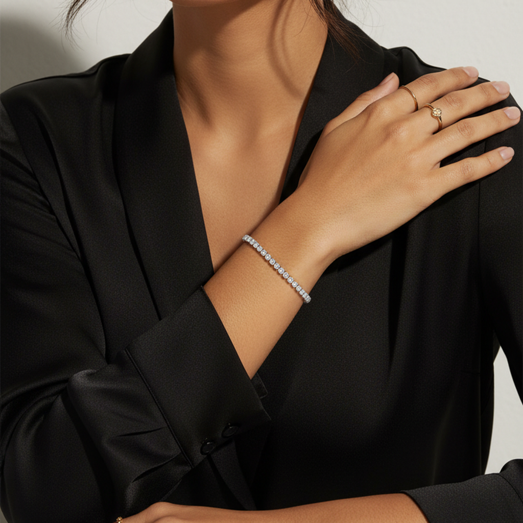 Diamond-Studded-Silver-Tennis-Bracelet