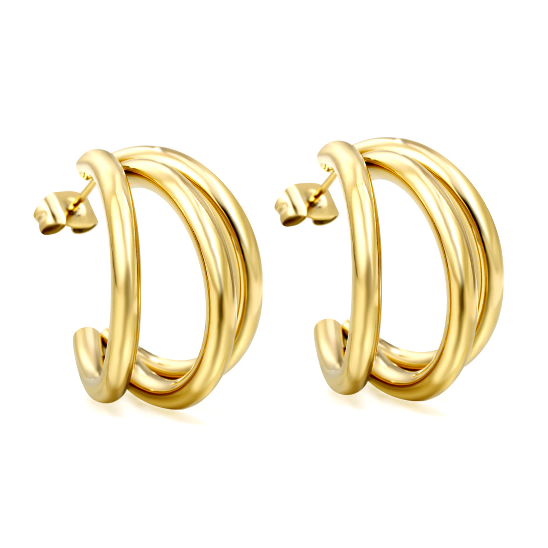 C-Shaped-Triple-Gold-Studs