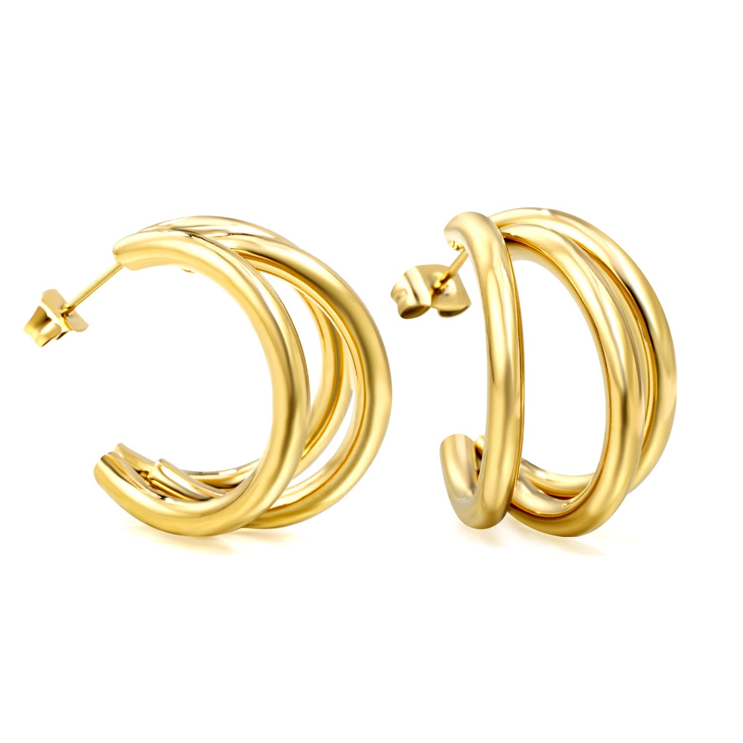 C-Shaped-Triple-Gold-Studs