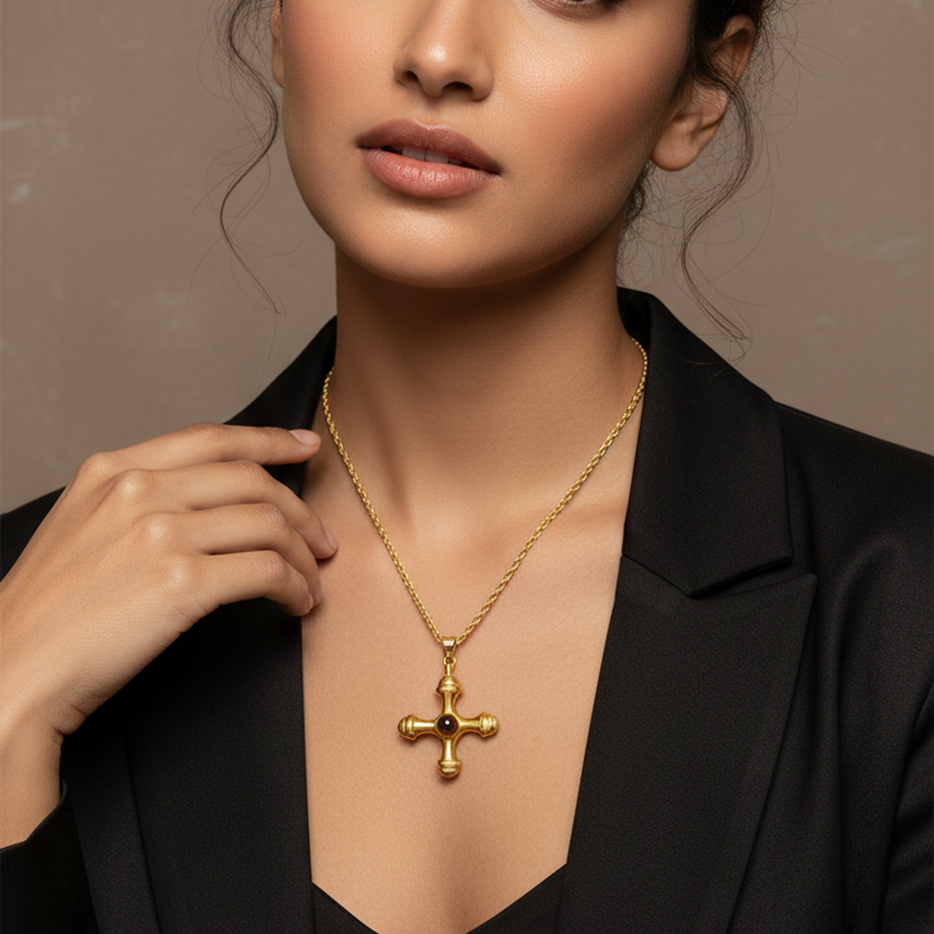 Cat's-Eye-Cross-Charm-Necklace