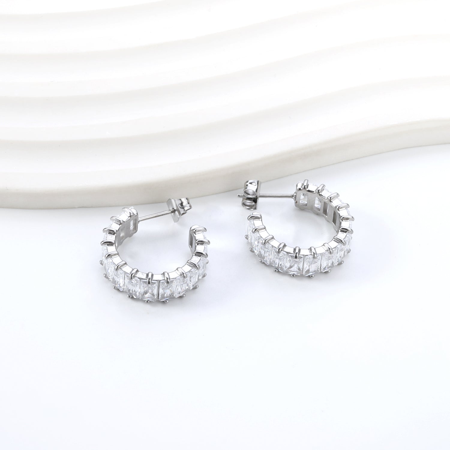 C-Shaped-Radiant-Diamond-Studs