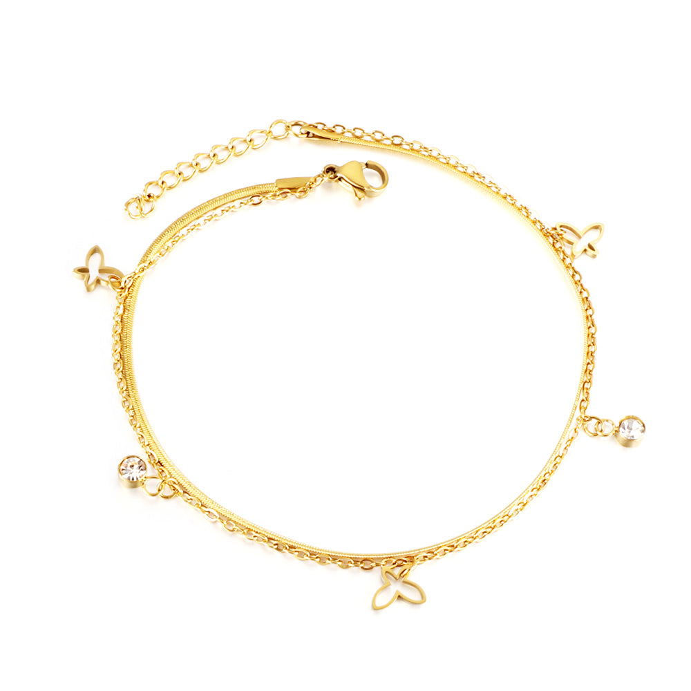 Butterfly Diamond Double Anklet