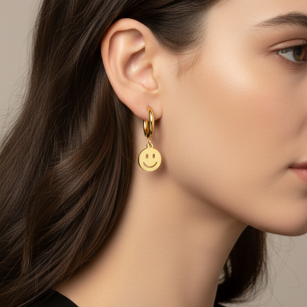 Clous d'oreilles en forme de cercle avec visage heureux