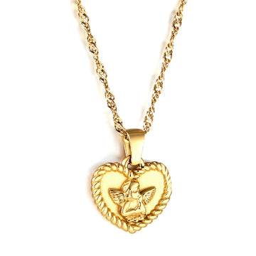 Pendentif gravé en forme de cœur d'ange