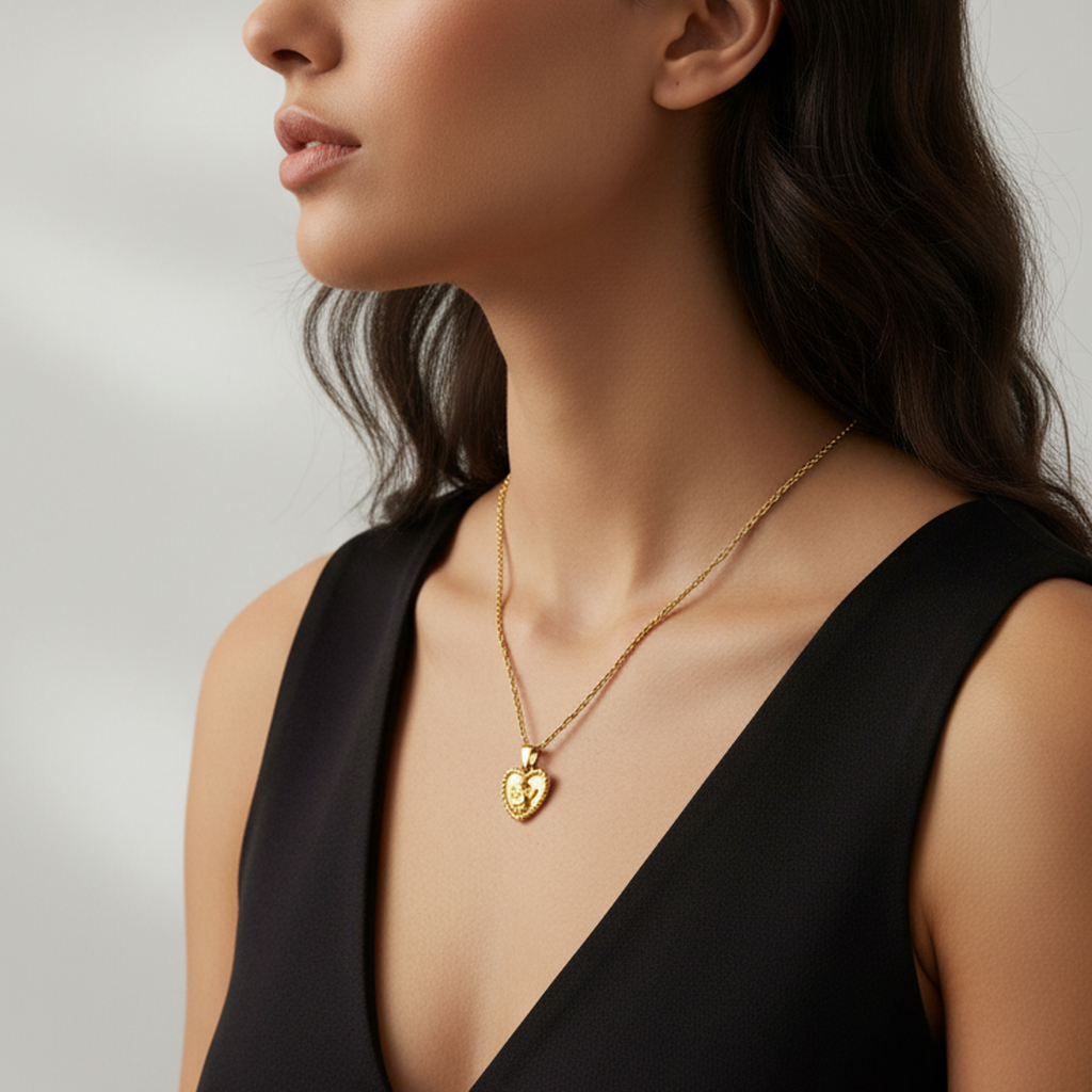 Pendentif gravé en forme de cœur d'ange