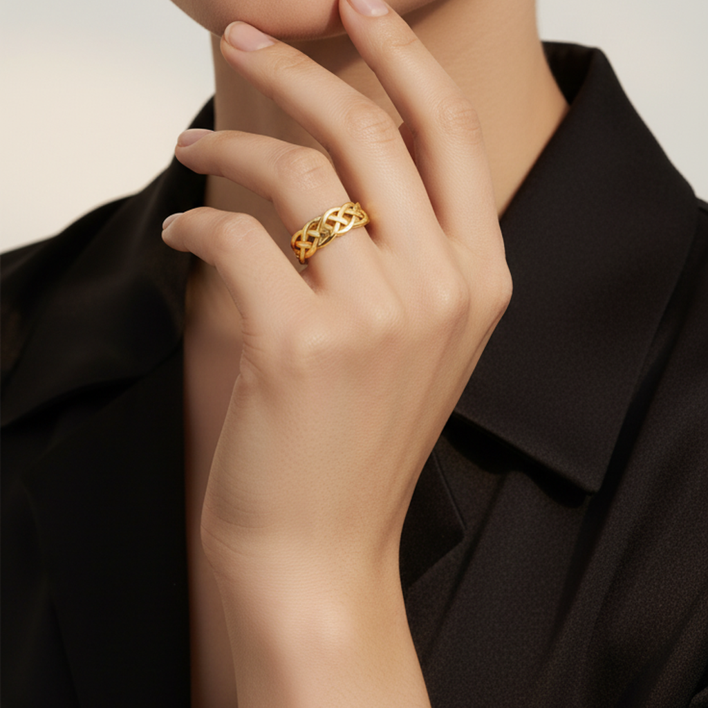 Weave-Cross-Lines-Gold-Ring