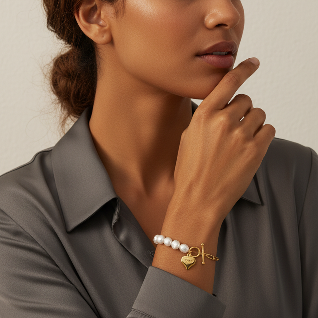 Bracelet à breloques en forme de cœur et de perles
