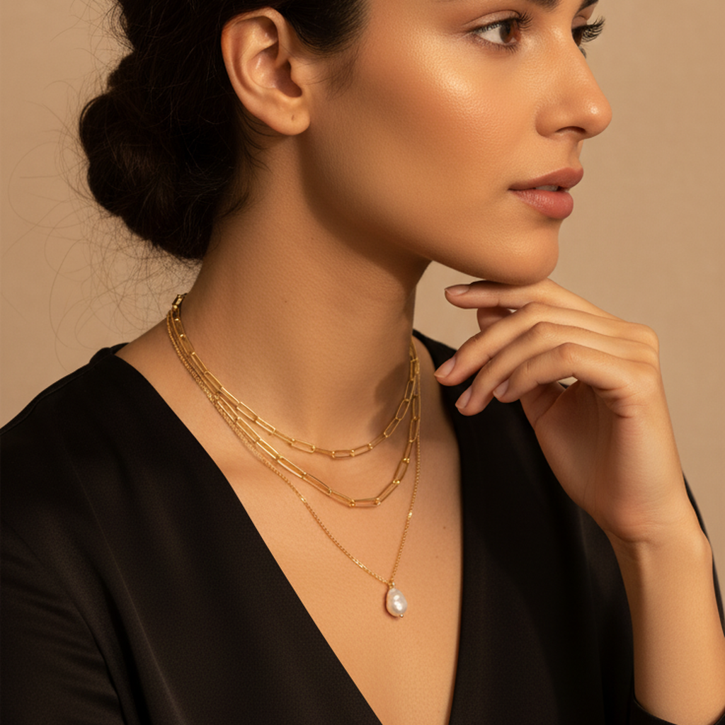 Pendentif double chaîne en perles